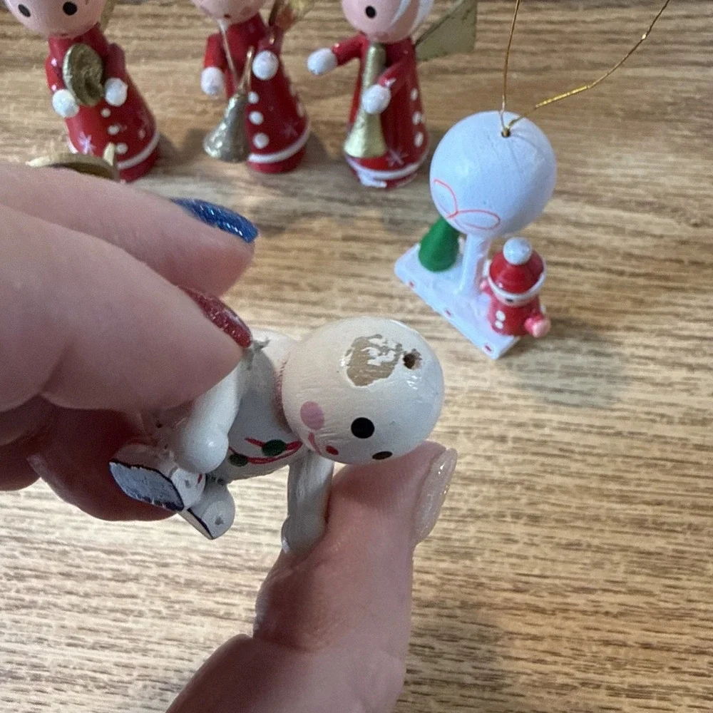6 Vintage Wooden Christmas Ornaments